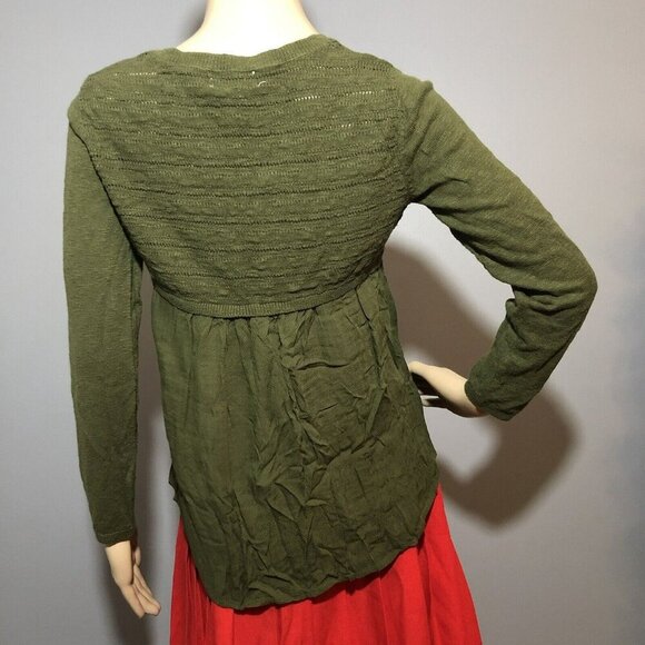 Style Co Sweater Women Size XS Green Army Olive Sheer Knit Hi Low Smock Crochet - Picture 2 of 10